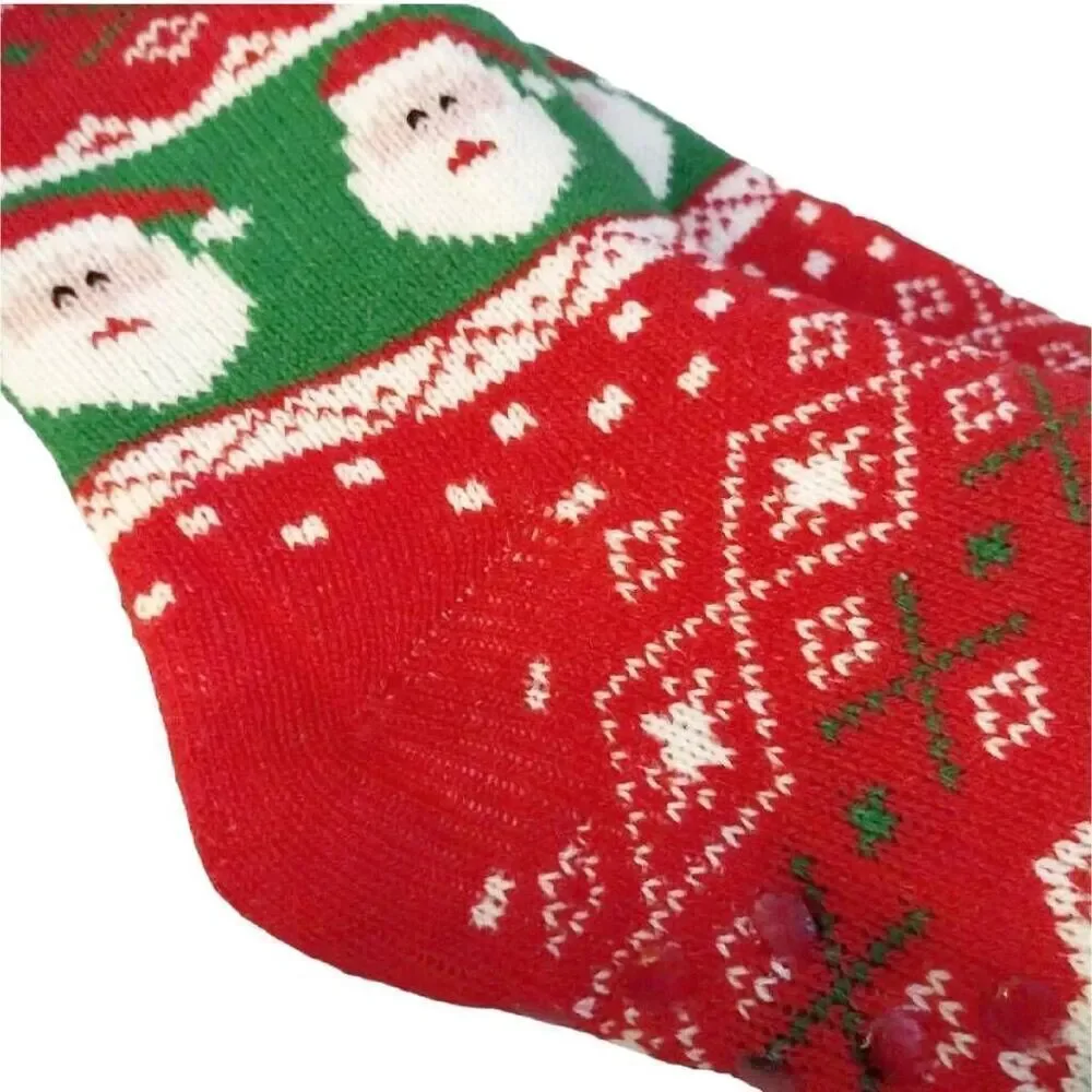 Happy Holidays Festive Santa Knitted Sherpa Lined Bootie Socks NWT